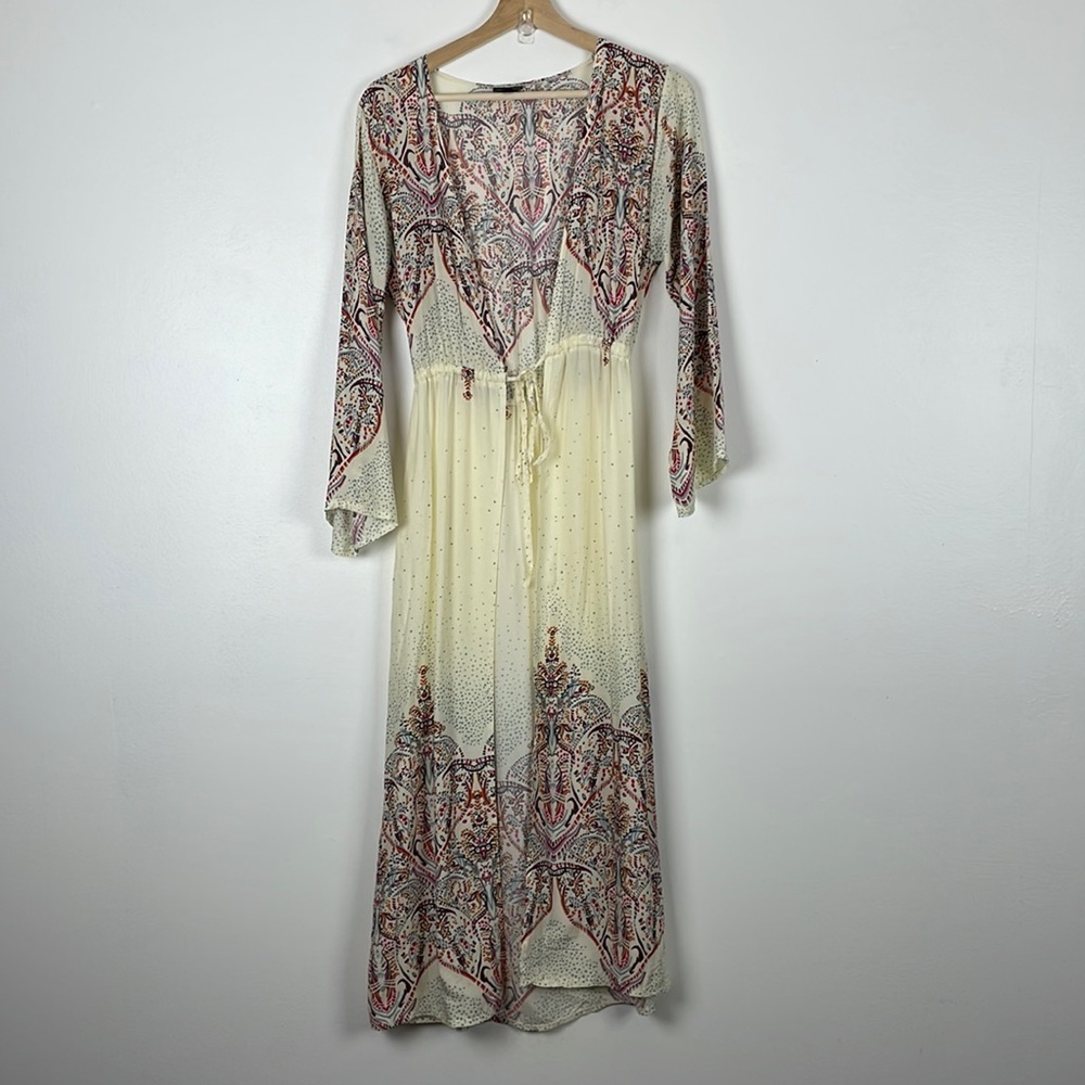 COCO & Carmen long sleeve tie front lightweight maxi swimsuit cover-up Size S/M